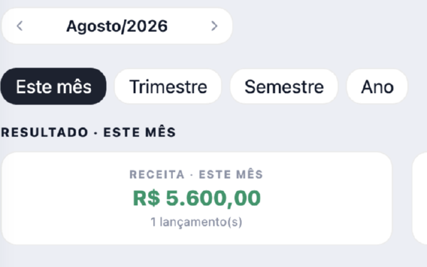 Receita do mês no painel financeiro